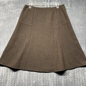 Sundance Brown Wool Blend Skirt Women's Size 12 Herringbone A-Line ‎ Lined